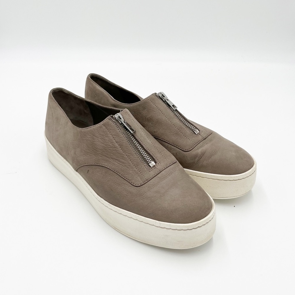 Vince Warner Platform Taupe Tan / Gray Zip Leather Sneakers Size